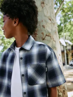 Bleu à carreaux ombre - Manches courtes Shirt (3-16yrs)