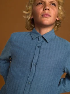 Bleu - Chemise à manches longues à chevrons (3-16ans)