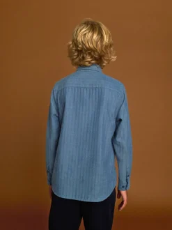 Bleu - Chemise à manches longues à chevrons (3-16ans)