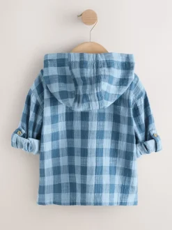 Bleu - Chemise à manches longues à carreaux à capuche (3mois -7ans)