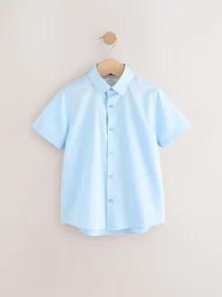 Bleu - Chemise d’école élégante unie à manches courtes (3-16ans)