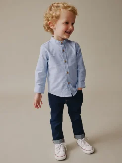 Bleu - Chemise Oxford à Manches longues et Col mao (3mois-7ans)