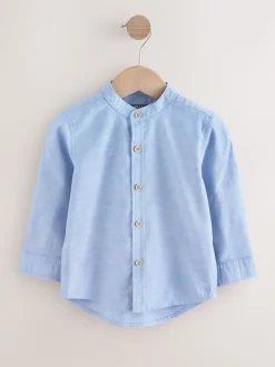 Bleu - Chemise Oxford à Manches longues et Col mao (3mois-7ans)