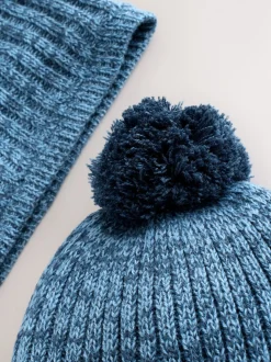 Bleu - Ensemble Bonnets et snood à pompon 2 Pieces (1-16ans)