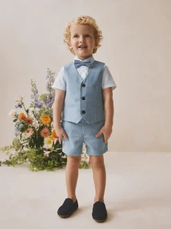 Bleu - Ensemble gilet, chemise, short et cravate (3mois9ans)