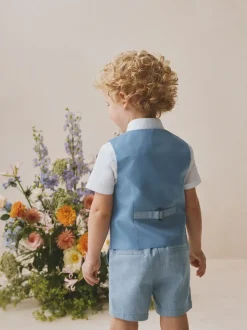 Bleu - Ensemble gilet, chemise, short et cravate (3mois9ans)