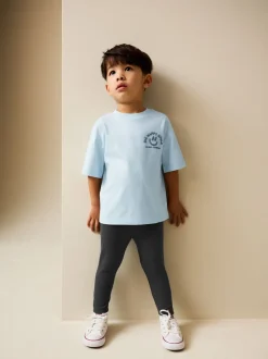 Bleu - Ensemble Manches courtes  100% coton - T-shirt et Leggings (3mths-7yrs)