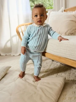 Bleu - Ensemble pull et legging en maille bébé (0mois-3ans)