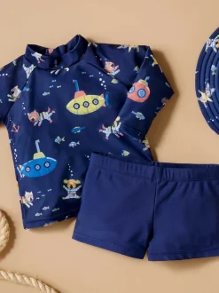 Bleu - Ensemble Purebaby Submarine Rashie à manches longues