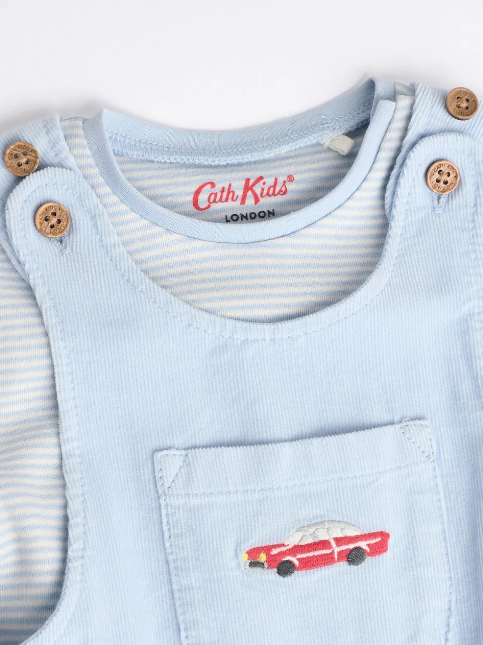 Bleu - Ensemble salopette et body bébé en velours côtelé 100% coton