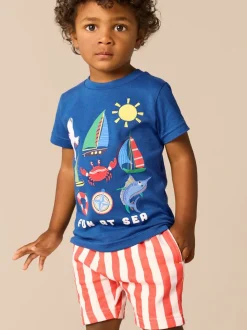 Bleu - Ensemble t-shirt à manches courtes et short à motif (3mois7ans)