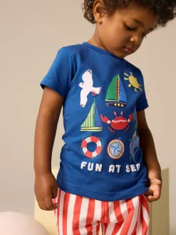 Bleu - Ensemble t-shirt à manches courtes et short à motif (3mois7ans)