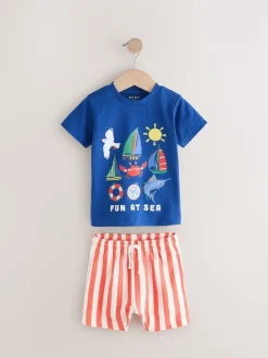 Bleu - Ensemble t-shirt à manches courtes et short à motif (3mois7ans)