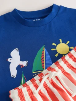 Bleu - Ensemble t-shirt à manches courtes et short à motif (3mois7ans)