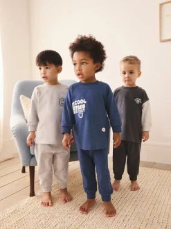 Bleu / Gris Slogan - Lot de 3 pyjamas décontractés (9mois à10ans)