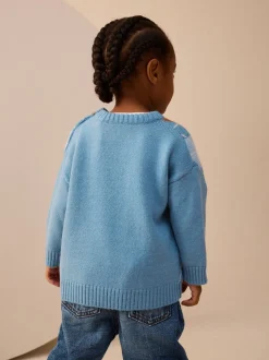 Bleu à losanges - Pull en coton à col rond en maille (3mois -7ans)