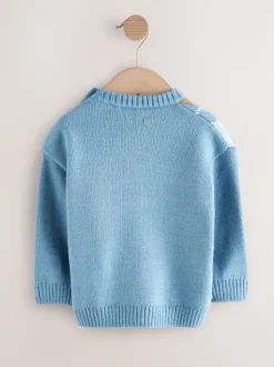 Bleu à losanges - Pull en coton à col rond en maille (3mois -7ans)