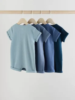 Bleu - Lot de 4 barboteuses à col boutonné grand-père pour bébé