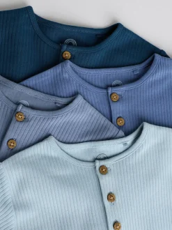 Bleu - Lot de 4 barboteuses à col boutonné grand-père pour bébé