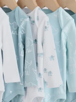 Bleu - Lot de 5 bodys à manches longues éléphant bébé
