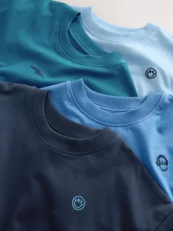 Bleu - Lot de 4 T-shirts à Manches courtes avec Logo Graphique sur la Poitrine (3-16ans)