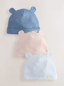 Bleu - Lot de 100bonnets bébé en coton 3 slogan (0-18mois)