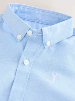 Bleu - Manches courtes Coton riche Oxford Chemise (3-16ans)