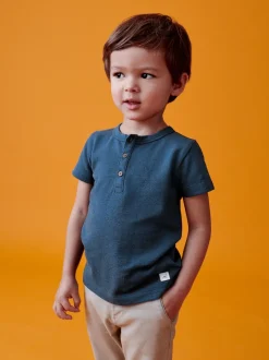 Bleu - Manches courtes  Henleys T-shirt à col rond (3mths-7yrs)