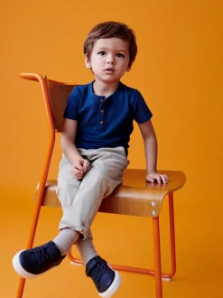 Bleu - Manches courtes  Henleys T-shirt à col rond (3mths-7yrs)