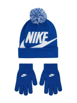 Bleu - Nike ensemble bonnet et gants à pompons Swoosh