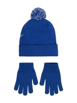 Bleu - Nike ensemble bonnet et gants à pompons Swoosh