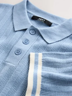 Bleu - Polo en maille à col boutonné (3-16ans)