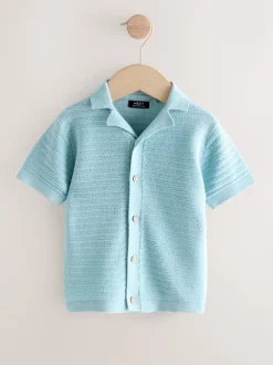 Bleu - Polo en maille à manches courtes et col Revere (3mois7ans)