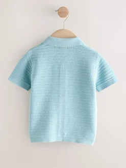 Bleu - Polo en maille à manches courtes et col Revere (3mois7ans)