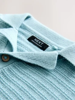 Bleu - Polo en maille à manches courtes et col Revere (3mois7ans)