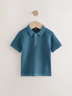 Bleu - Polos Col boutonné en maille 100% coton (3mois-7ans)