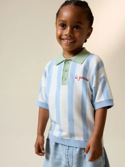 Bleu - Polos Personnage en maille à col boutonné (3mois-7ans)