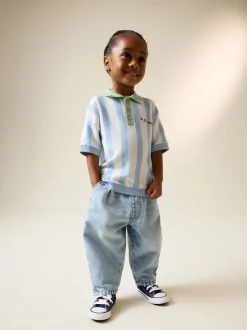 Bleu - Polos Personnage en maille à col boutonné (3mois-7ans)