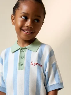 Bleu - Polos Personnage en maille à col boutonné (3mois-7ans)