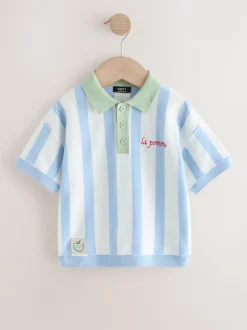 Bleu - Polos Personnage en maille à col boutonné (3mois-7ans)