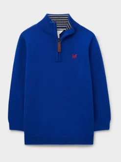 Bleu - Pull semi-zippé en coton classique Crew Clothing