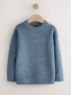 Bleu - Pull texturé en maille à col rond (3-16ans)