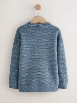 Bleu - Pull texturé en maille à col rond (3-16ans)