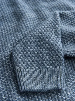 Bleu - Pull texturé en maille à col rond (3-16ans)