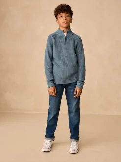 Bleu - Pull utilitaire en maille à col zippé (3-16ans)