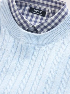 Bleu - Pulls de chemises en maille torsade (3mois-7ans)