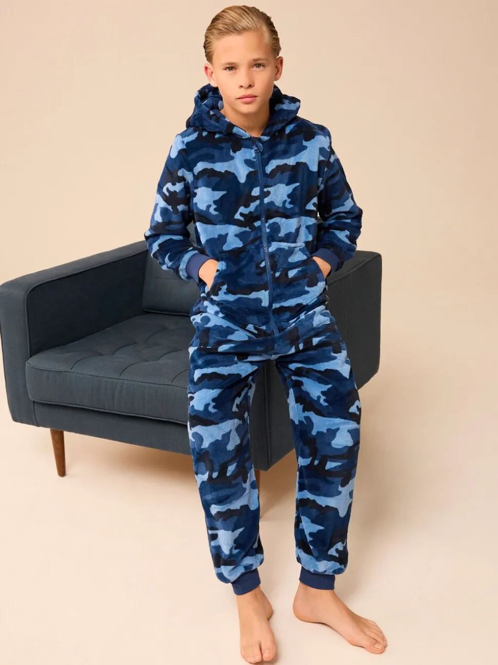 Bleu - Pyjama tout-en-un en polaire (3-16ans)