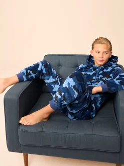 Bleu - Pyjama tout-en-un en polaire (3-16ans)