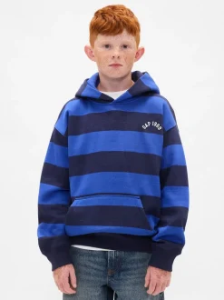 Bleu - Sweat-shirt à capuche Gap à rayures et logo (4-13ans)