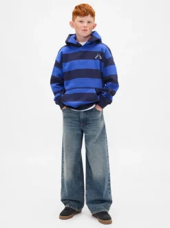 Bleu - Sweat-shirt à capuche Gap à rayures et logo (4-13ans)